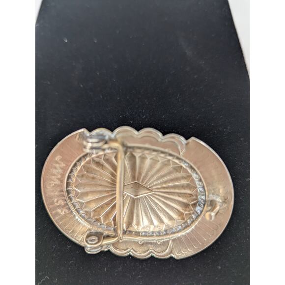 Belt buckle Sterling Silver Royston Turquoise Nev Oval,cast,oxidized,bezel set - Picture 5 of 10